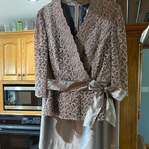 Alex Evenings Lace Overlay Dress - Brown
